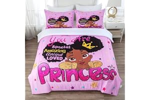 GRAT TIOC Black Girl Comforter Sets Full,Black Girl Magic Bedding Set,African American Girl Comforter Set for Kids Toddler,Cute Afro Melanin Princess Bed Set