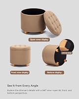 HNNHOME 45cm Round Linen Padded Seat Ottoman Storage Stool Beige view 5