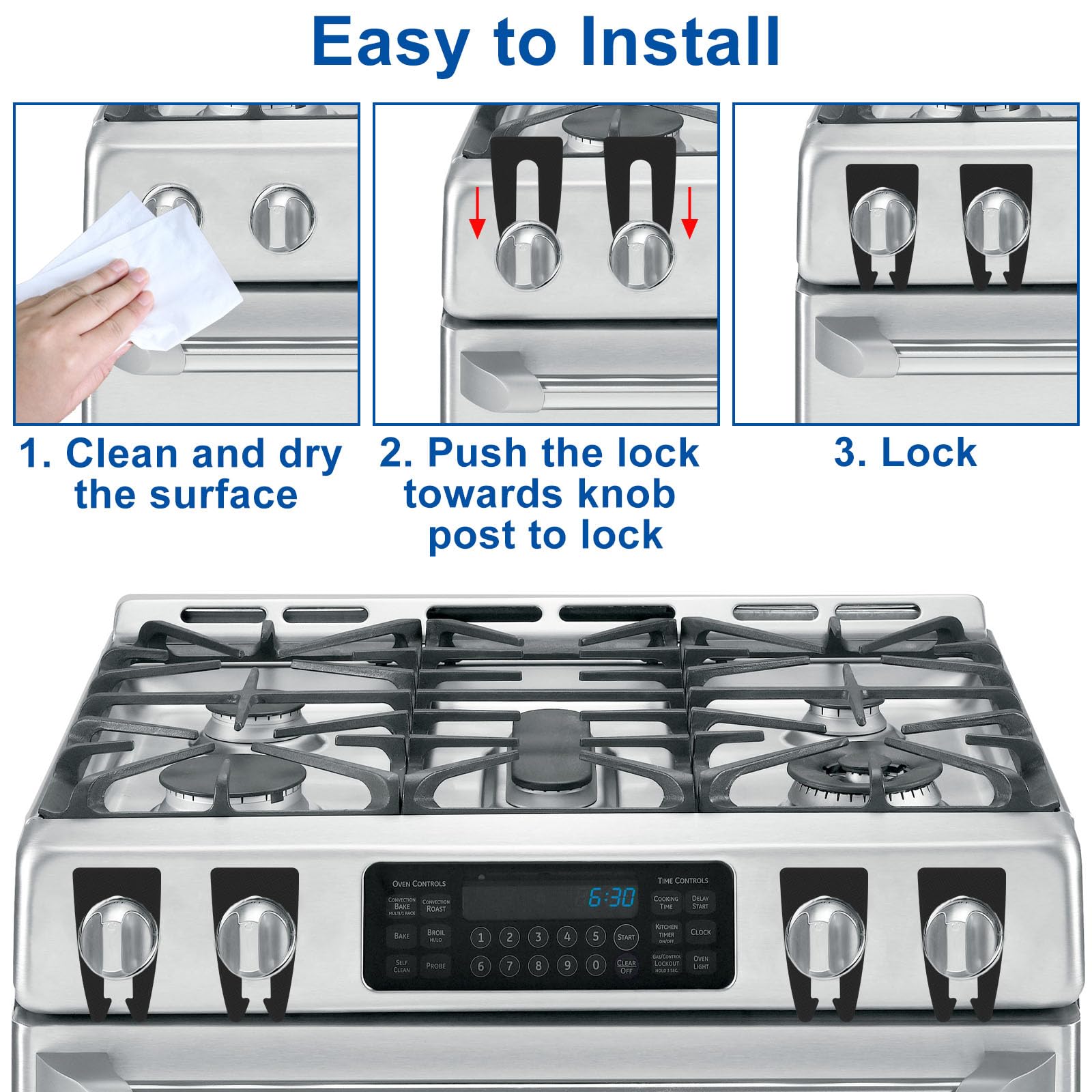Gas Stove Knob Locks, Oven Lock Child Safety Gas Stove Knob Covers, Gas Stove Child Safety Knob Locks Childproof Baby Proofing Oven Safety Lock No Tools Need (6pcs, Black)