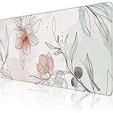 Desk Mat, Abstract Boho Flowers Extended Large Gaming Mouse Pad XXL, Non-Slip Rubber Base Stitched Edges Long Computer Keyboard Desk Pad Mouse Mat for Home Office Gaming 35.4"X15.7"