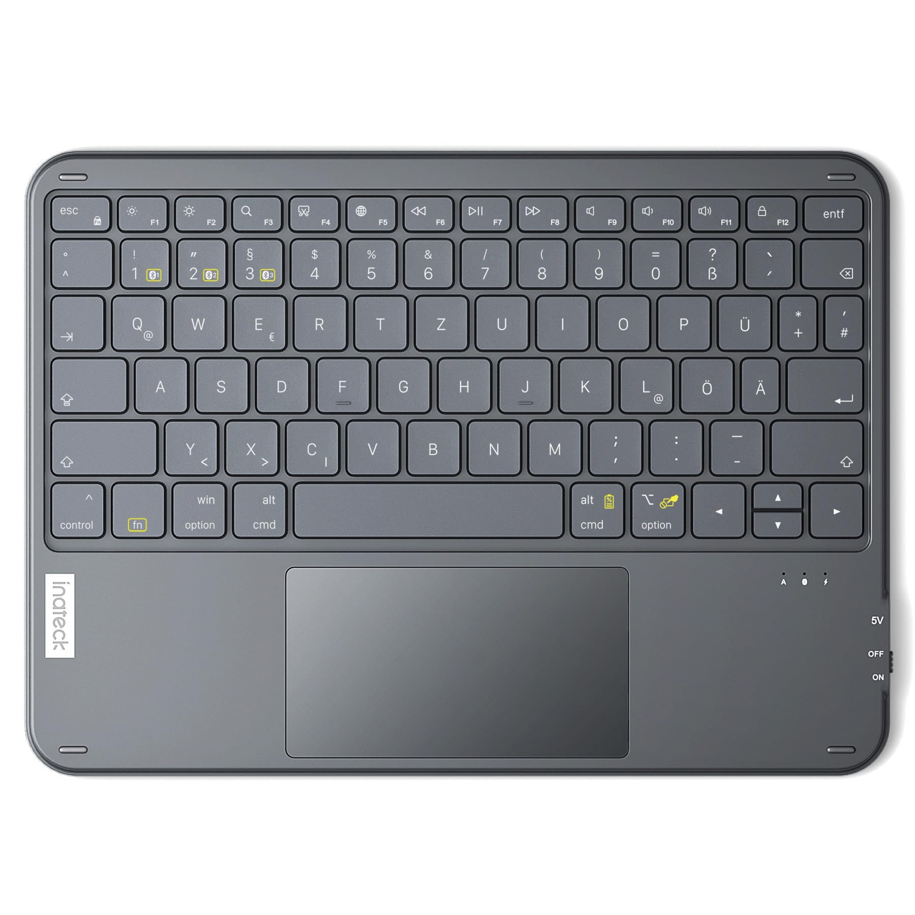 Inateck Tablet Tastatur mit Touchpad, Ultraleichte Tastatur Kabellose QWERTZ Deutsch mit Trackpad, kompatibel mit iPad/Tablet/Windows/Laptop/PC,KB01105
