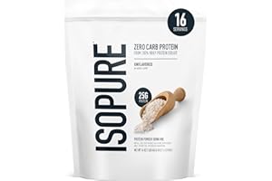 Isopure Zero Carb 100% Pure Whey Isolate Protein Powder, Lactose Free, Gluten Free, With Vitamins, Unflavored, 25g Protein Per Serving, 1 Lb, 16 Servings (Packaging May Vary)