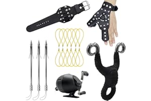 Obert 7Pcs Fishing Slingshot Kit Bow Fishing Reel Catapult Hunting Shooting Fishing Broadheads Hand Guard with 5pcs Fishing Bands