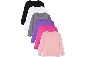 Cooraby 6 Pack Girls Boys Long Sleeve Shirt Thermal Performance Tops Stretch Color Undershirt Base Layer Cotton Top
