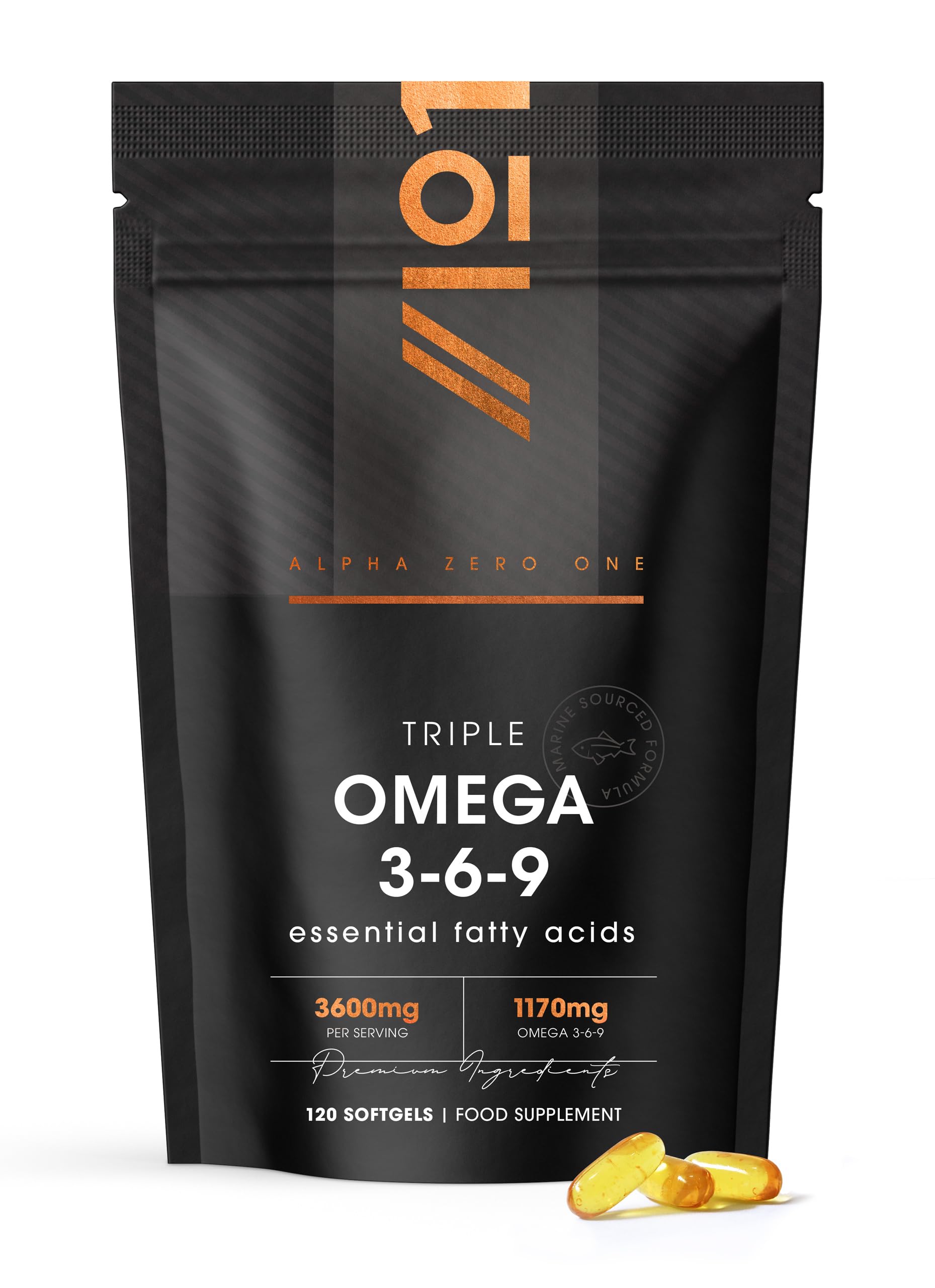 Omega 3-6-9 Fish Oil 3600mg - 120 Softgels - Wild-Caught Fish Oil with Flaxseed Oil & Borage Oil - Rich in ALA EPA GLA & DHA – No Additives (60 Day Supply) by Alpha01