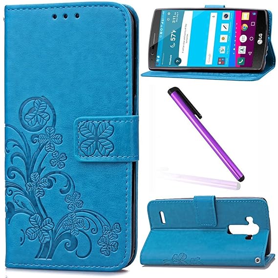 EMAXELERS LG G4 Hülle Lucky Clover Muster Schutzhülle Schale Etui im Bookstyle Lederhülle Flip Kartenfächer Magnetverschluss 