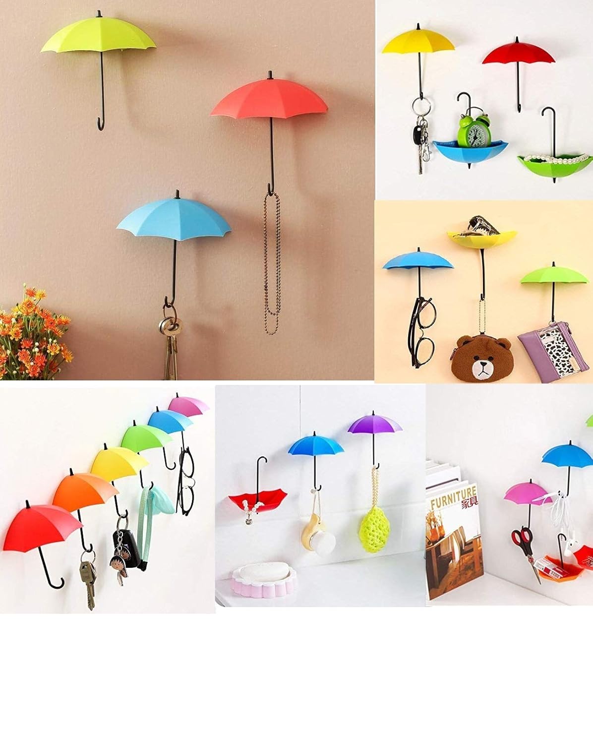 SQUICKLE Umbrella Shape Key Hat Holder Wall Hook/ Umbrella Drop Style