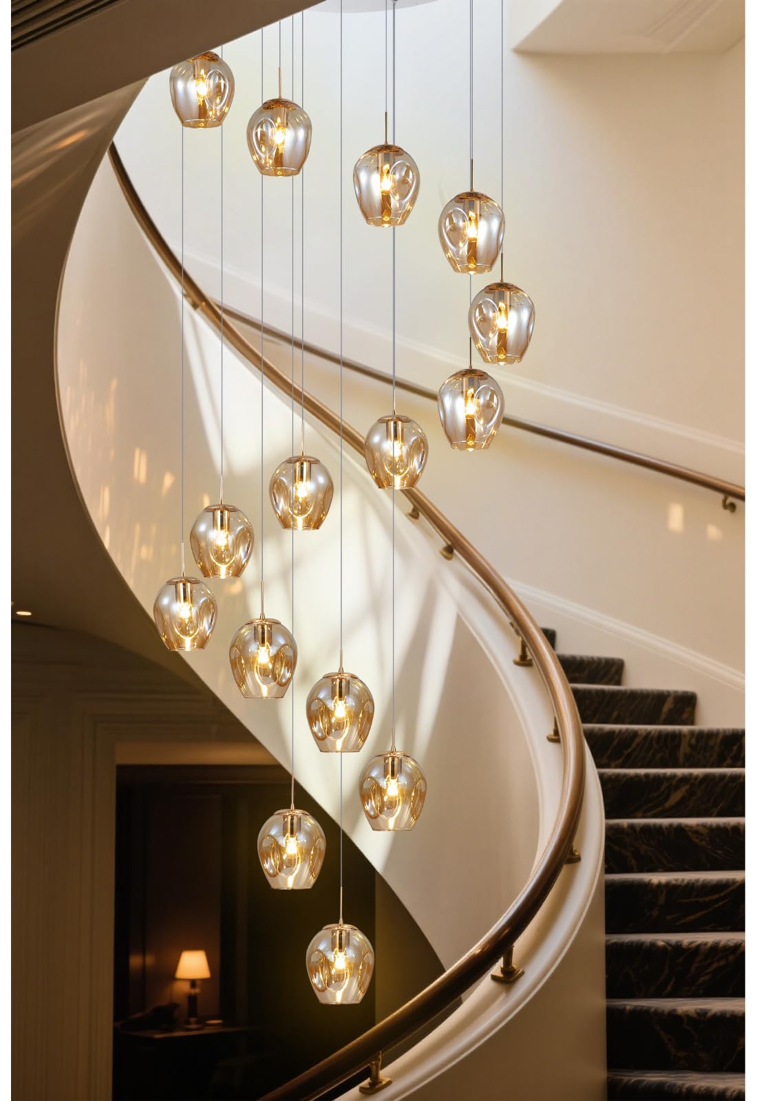 Photo 1 of Meimond Long Chandeliers for High Ceilings,Modern Crystal Balls Pendant Light,Globe Raindrop Drop Lamp,Flush Mount Hanging Lighting Fixtures for Spiral Staircase,Foyer,Entryway,Living.12 Lights
