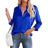 HOTOUCH Button Down Shirts for Women Satin Silk Collared Dressy Casual Blouses Loose Long Sleeve Office Work Tops
