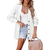 SHEWIN Womens Oversized Long Cardigan Sweaters Open Front Button Long Lantern Sleeve Knit Chunky Sweater Outerwear Coats