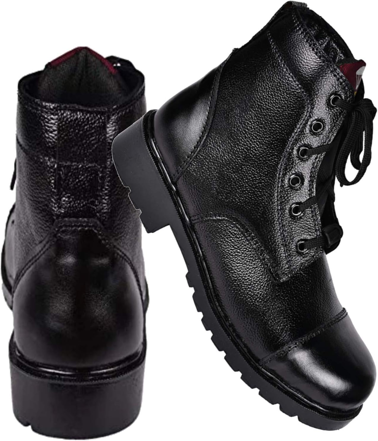 Mens Black Genuine Leather Army Military Safety Boot Shoes with Steel Toe