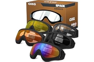 OXG 5 Pairs Motorcycle Goggles for Youth Men Women, ATV Ski Goggles Anti-UV Dustproof Windproof Dirt Bike Goggles Fit Helmet