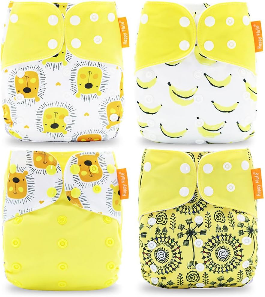Happy Flute Reusable and Washable Pocket Cloth Diaper 4 Pieces with 8 Inserts (brown)