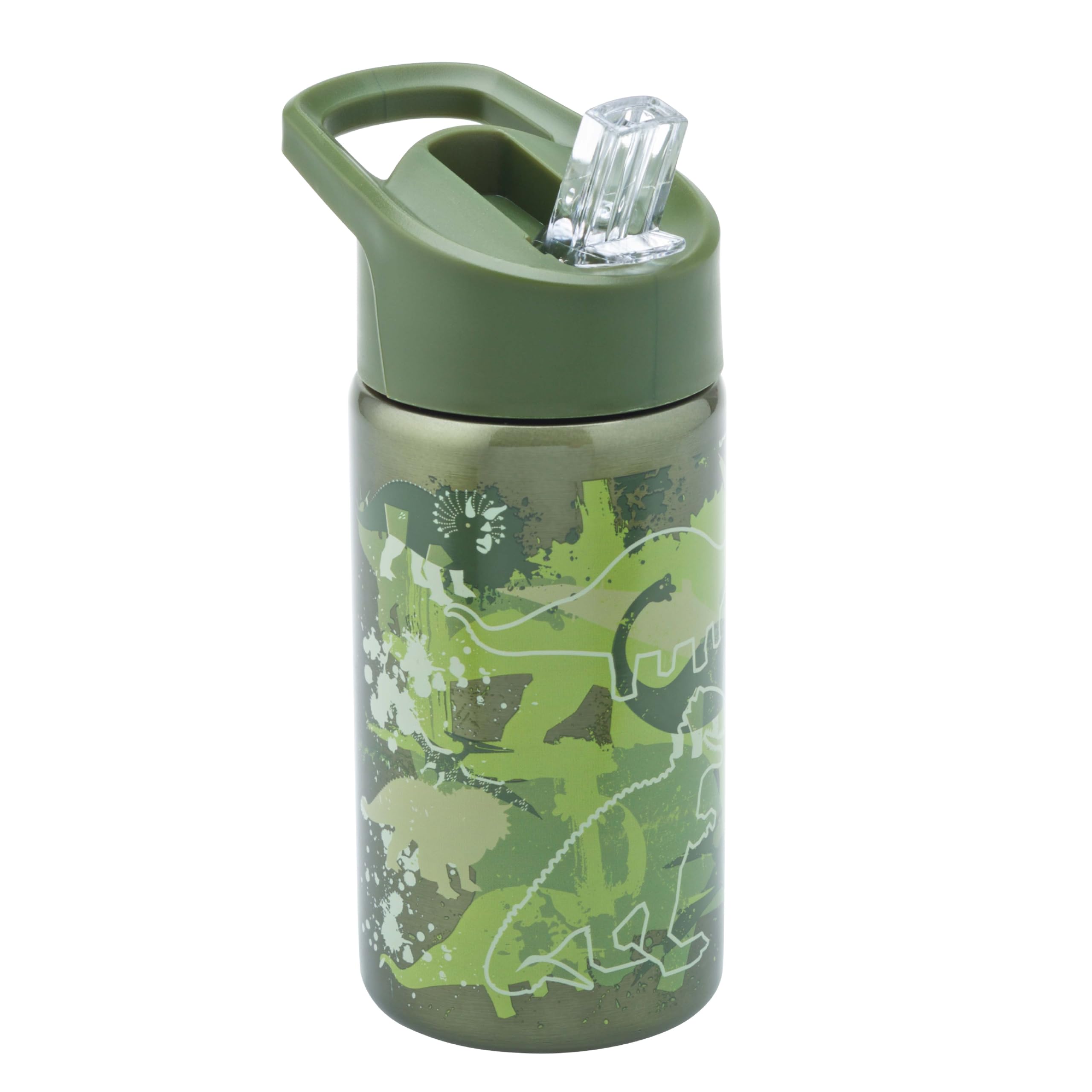 Smash Stainless Steel Drink Bottle with Flip Top Lid and Straw - Dino 500ml, Green — image 1