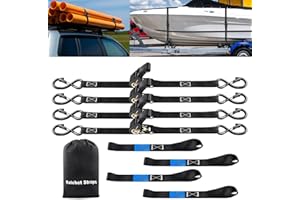 COLORFULBEETLE Ratchet Straps Heavy Duty 4 Pack 15 FT 1800 LB Break Strength Ratchet Tie Down with Safety Lock S Hooks and Soft Loop Tie Down (Black)