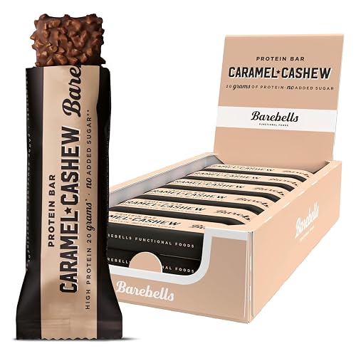 Barebells Protein Bars Caramel Cashew - 12 Count, 1.9oz Bars with 20g of High Protein - Chocolate Bar with 1g of Total Sugars - Perfect on The Go Snack & Breakfast Bar