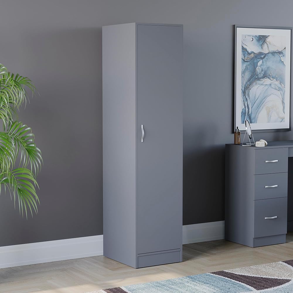 Vida Designs Riano Grey 2 Door Wardrobe 170H x 40W x 53D cm with Shelf &