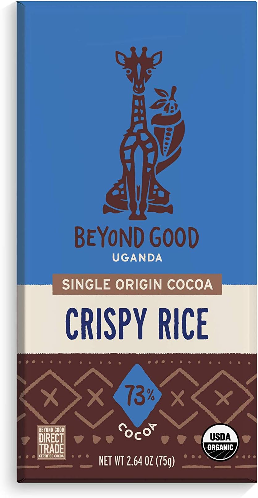 Beyond Good Chocolate Bars | 4 Pack Crispy Rice Dark Chocolate | Organic, Direct Trade, Non GMO, Kosher, Single Origin Uganda Chocolate