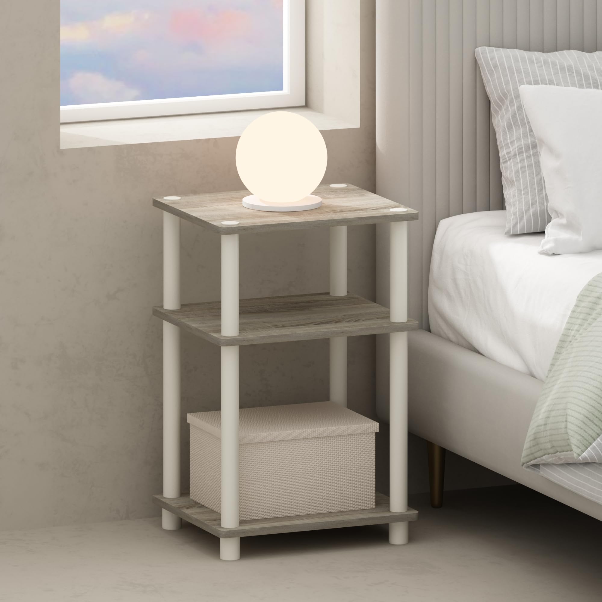 Furinno JUST Night Stand, 3-Tier Turn-N-Tube Nightstand, Toolless Bedside Table, End Table, Side Table with Open Storage for Bedroom, Living Room, Sonoma Oak