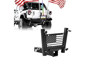 BESTZHEYU Hitch Mount Dual Flag Pole Holder with 2 Inch Hitch Receiver and LED Flag Light Mount and License Plate Bracket fits Truck SUV RV Trailer Pickup Camper