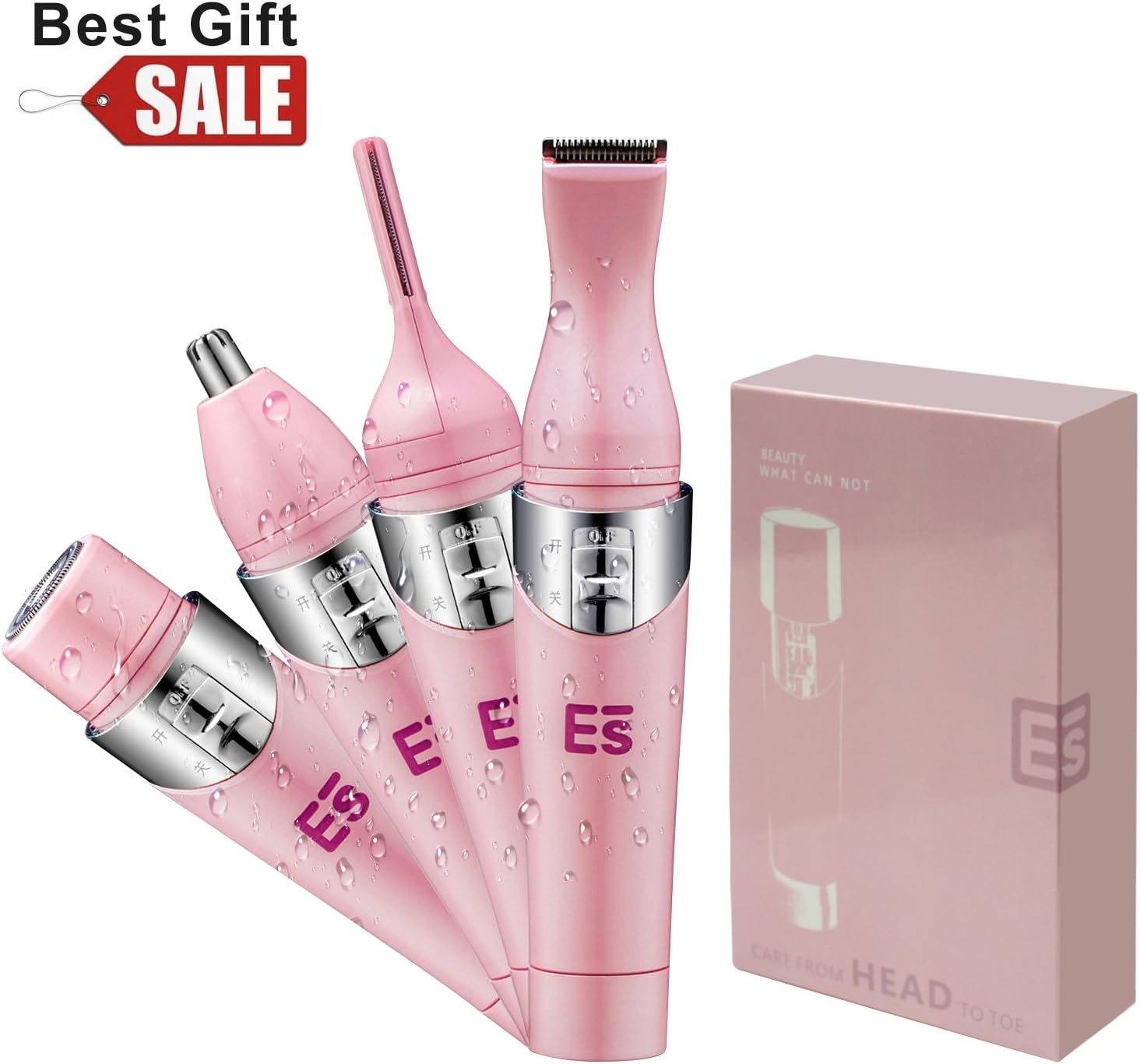 Facial Hair Removal Epilator Electric Hair Shaver- 4 in 1 Mini Eyebrow Shaper Nose Trimmer Hair Remover Body Shaver for Women Grooming Kit Bikini Area/Armpit/Arm/Leg Best Gift (Pink)
