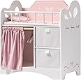ROBOTIME Baby Doll Crib, Wooden Doll Bed, Toy Baby Crib with Storage, Bedding, and Wooden Hooks, Doll Crib Fits Dolls up to 2