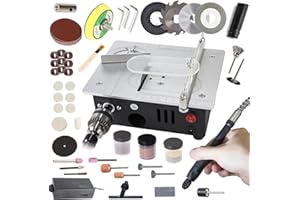 Mini Table Saw, RTOVZON Dual Motors 96W Mini Desktop Electric Saw Cutter 7.1"x5.5", Cutting+Sanding with Speed & Angle Adjust 4* Blades, Available for Wood/PCB/Acrylic