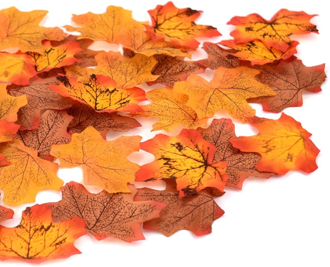 HOKPA Artificial Maple Leaves 300PCS, Fake Faux Autumn Fall Leaf for Art Scrapbooking Crafts Events Wedding Festival House Photography Props Background Wall Decorations
