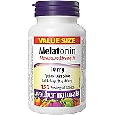 Webber Naturals Melatonin 10 mg, Maximum Strength, 150 Quick Dissolve Tablets, For Sleep Support