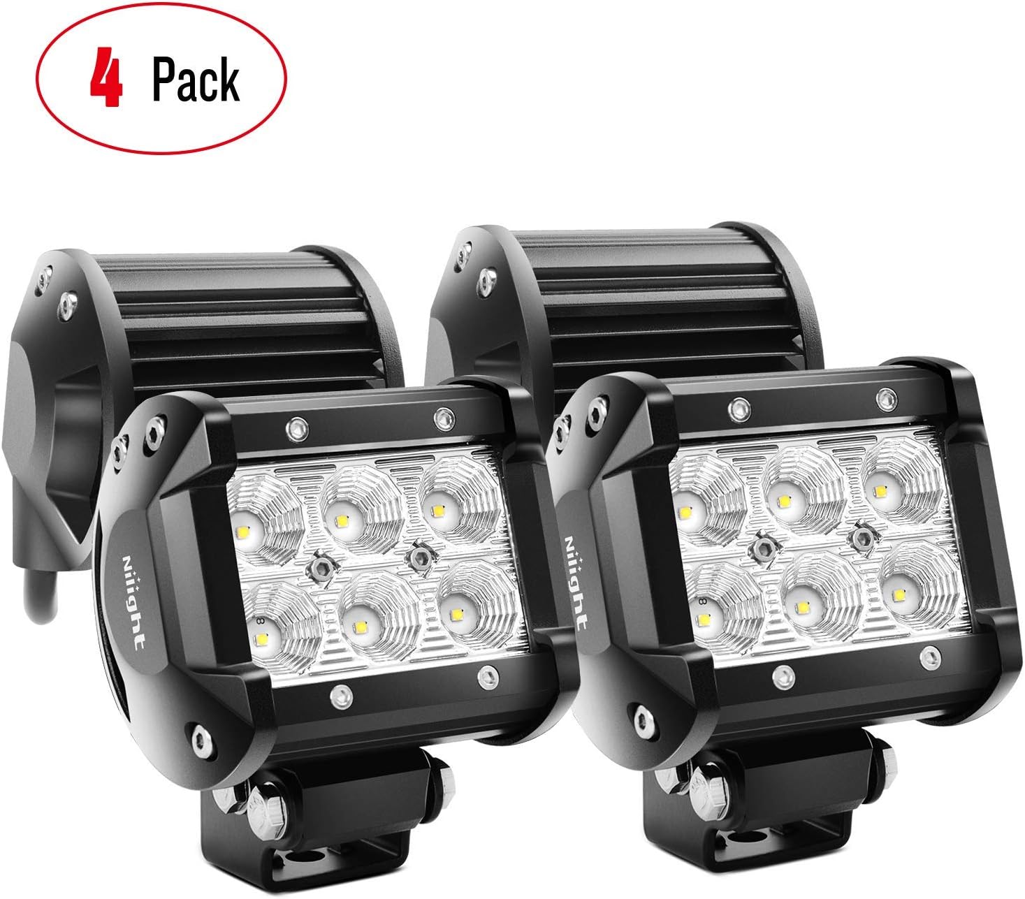 Nilight LED Light Bar 4PCS 4 Inch 18W LED Bar 1260lm Flood Led Off Road Driving Lights Led Fog Lights Jeep Lighting LED Work Light for Van Camper SUV ATV ,2 Years Warranty: Automotive