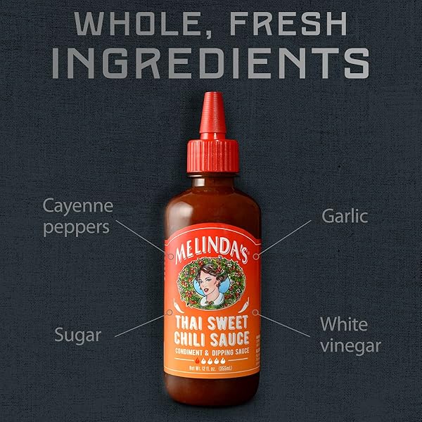 MELINDA’S THAI SWEET CHILI – SWEET AND MILD ASIAN CHILI SAUCE MADE WITH WHOLE FRESH INGREDIENTS – GOURMET HOT & DIPPING SAUCE – KETO FRIENDLY – 12OZ, 1 PACK
