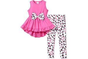 PATPAT Toddler Girl 2 Piece Pants Set Sleeveless Ruffle Hem and Floral Pants Leggings Set for Girls