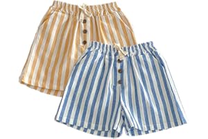 Ashmyova Classic Shorts for Boys Thin Cotton Stripe Elastics Waist Casual Summer Toddler Shorts Lightweight 2Pcs