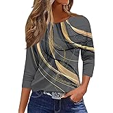 JXKIKOZE 3/4 Length Sleeve Womens Tops Round Neck Cute Tunic Tops Basic Tees Blouses Loose Fit Pullover 2026 Spring Trendy