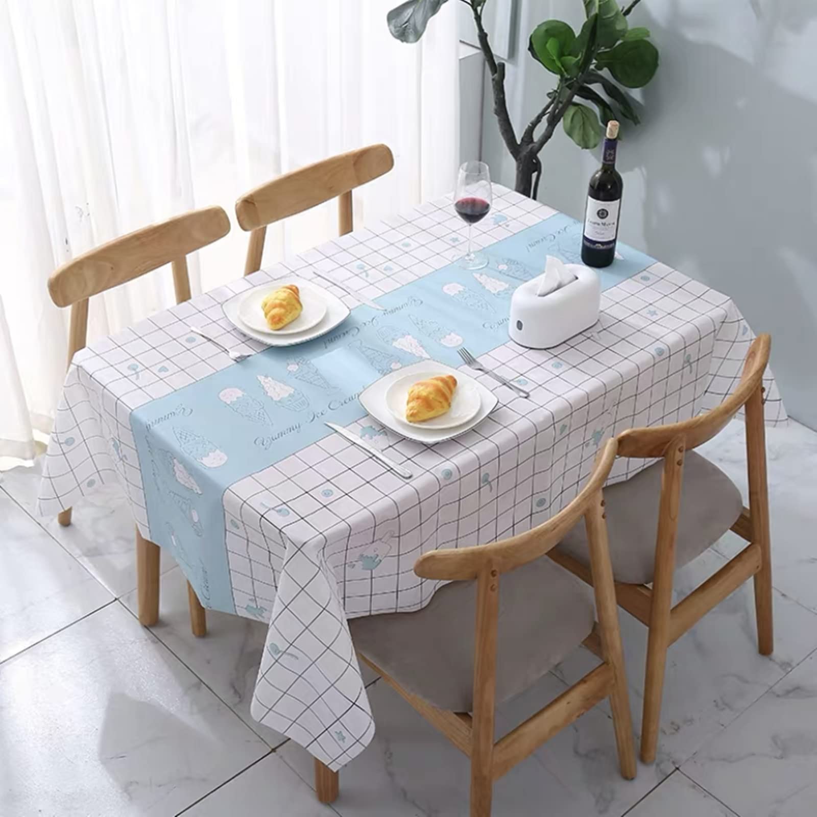Aisszhao 137 * 180cm Wipe Clean PVC Tablecloth,Rectangular Large Easy Care Table Cover Reusable Table Cloth for Holiday Dinner Outdoor Picnic (Ice cream) — image 1