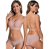 HBselect Low Back Bras for Women Deep V Seamless Bralette Wireless Backless Bra Convertible Straps Halter Bra