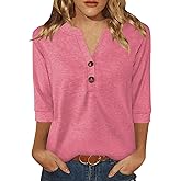 Dimur Womens Tops 3/4 Sleeve V Neck Button Down Shirts Business Casual Outfits Basic Tees Summer Top 2026