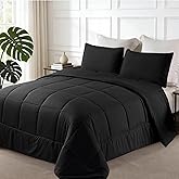 Exclusivo Mezcla Lightweight Reversible Twin Size Comforter Set, Down Alternative Comforter with 1 Pillow Sham, Twin Size Bedding Set for All Seasons, Black