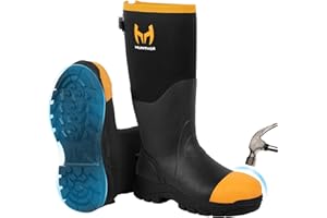 Hunthor Rubber Work Boots for Men with Steel Toe, 1100N Puncture-Proof Hunting Boots with 7mm Neoprene Waterproof and EVA Mid