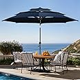 wikiwiki 10 FT Patio Umbrellas 3-Tiers Outdoor Table Market Umbrella with Push Button Tilt/Crank, Fade Resistant Waterproof POLYESTER DTY Canopy for Garden, Lawn, Deck, Backyard & Pool, Navy Blue