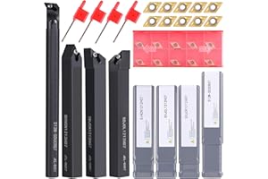 VerRich 1/2" 12mm Shank Indexable Lathe Turning Tool,14Pcs Lathe Tool Kits with 10PCS DC070204 Carbide Inserts and 4Pcs Turning Tool Holders S12M-SDUCR07/SDJCR1212H07/SDNCN1212H07/SDJCL1212H07