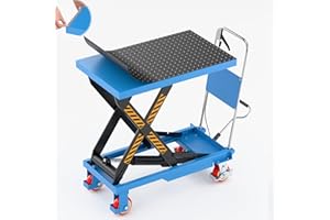 STURDON Hydraulic Lift Table Cart, 1100LBS Capacity, Single Scissor Lift Design, 35.4" Height, with Non-Slip Mat, Safety Back Guard, Overload Bars, for Warehouse, Garage, Factory, Logistics, Maintenance