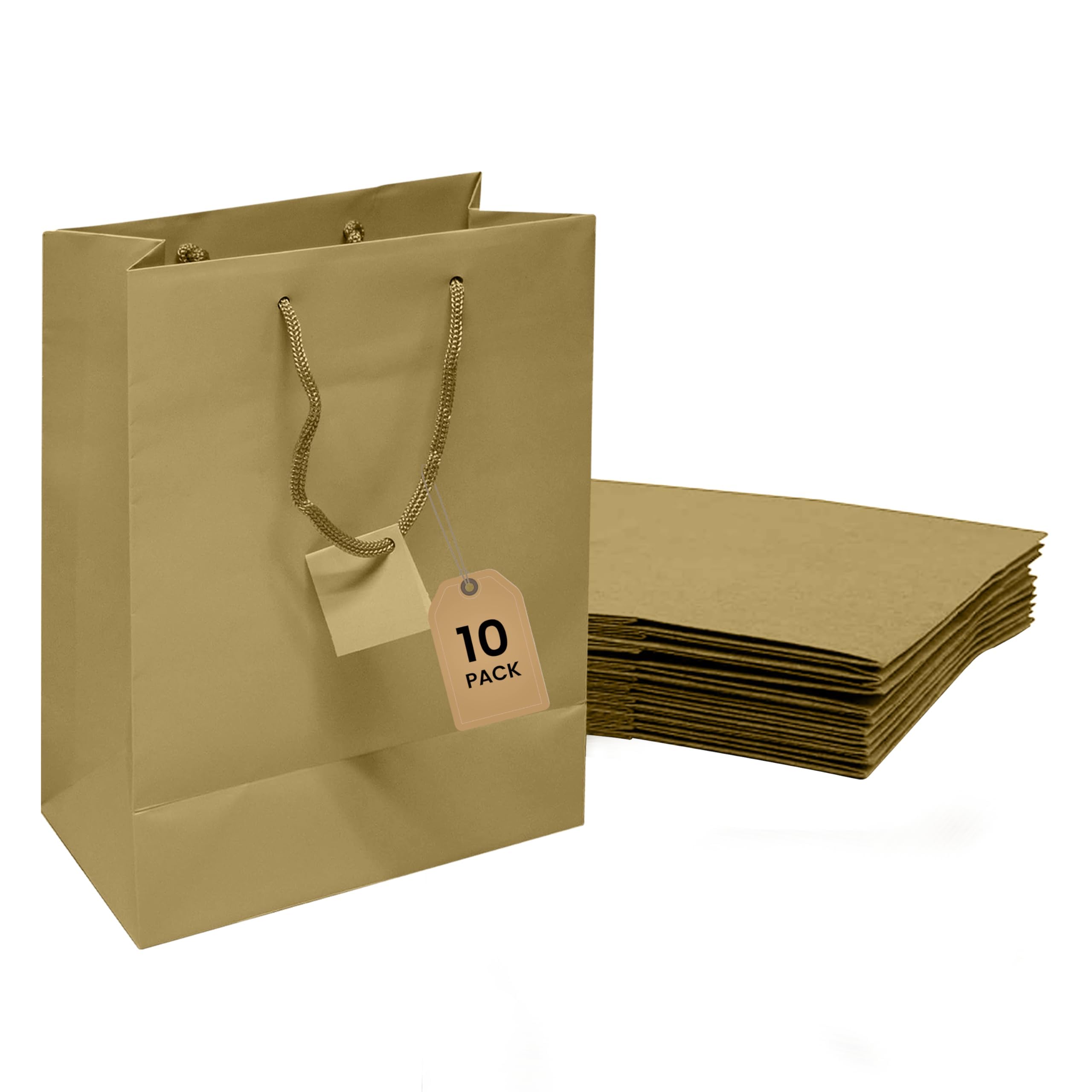Novel Box® Gold Matte Laminated Euro Tote Paper Gift Bag Bundle 6.5X3.5X6.5 (10 Count) + Custom NB Pouch