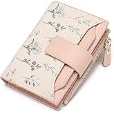 GAEKEAO Small Wallets Woman RFID Blocking Vegan Leather Bifold Floral Ladies Compact Card Holder with Zipper Pocket ID Window