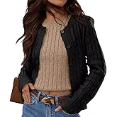 Ezbelle Women's Long Sleeve Cardigan Sweaters Button Down Fall Outfits Cable Knit Tops Open Front Jacket