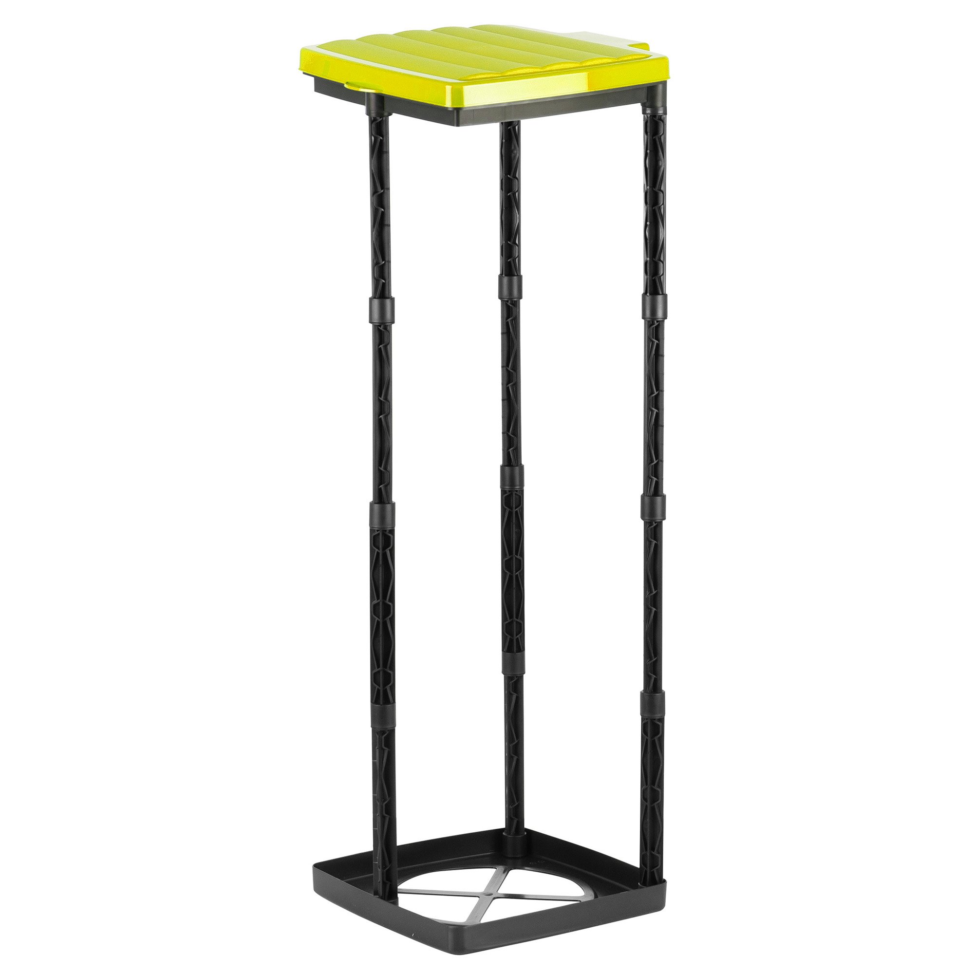 Grizzly bin bag holder, 1x rubbish bin with yellow lid, height-adjustable plug-in system with clamping ring, for different sized bin liners from 25-120 litres