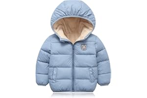 Toddler Warm Coat Hooded Lightweight Fleece Lined Down Cotton Windproof Warm Jacket for Baby Boys Puffer Outerwear