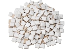 Samjobroad 300g Ceramic Mosaic Tiles White,200 Pieces Mosaic Pieces for Crafts,0.47inch Square,Easy to use for DIY Art and Indoor Outdoor Craft Decoration,White