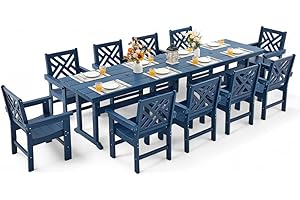 AXMOLM 12 Piece HDPE Outdoor Dining Set for 10, Patio HDPE Furniture Set with 2 Table and Umbrella Hole, Outdoor Table and Chairs for Garden, Poolside, Backyard, Deck