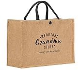 FORBIDDEN PAPER Grandma Grandmother Granny Grammy Abuela Nanny Nana Yaya Gigi Oma Mom Gifts Burlap Tote Bag for Women